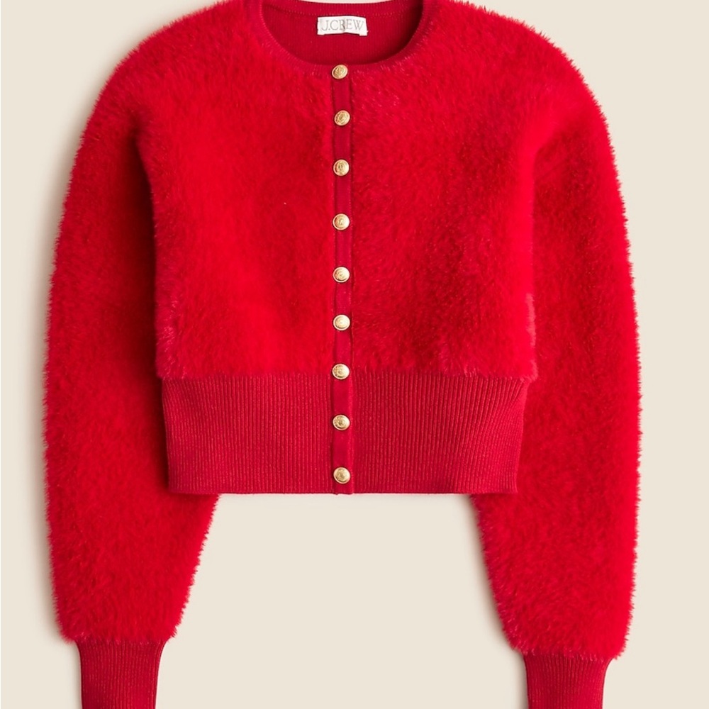J. Crew Scarlet Fuzzy Sweater with Gold Buttons